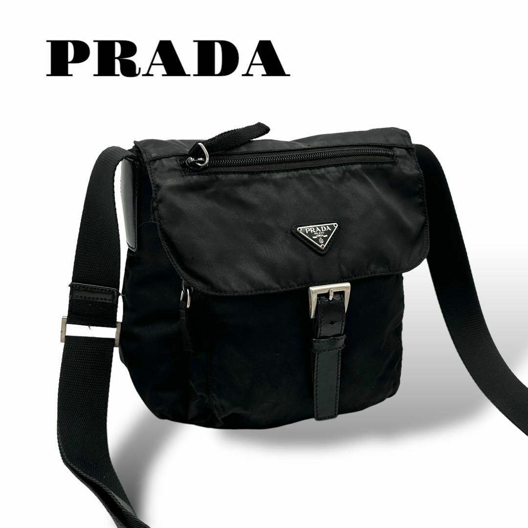 PRADA - 良品 プラダ ショルダーバッグ 斜め掛け フラップ 三角ロゴ 白