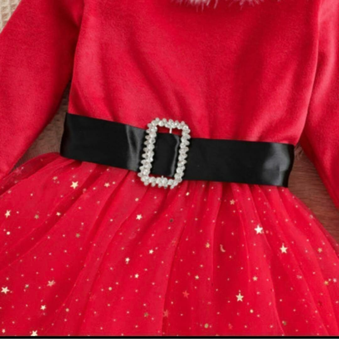 ヒット商品 クリスマス コスプレ 130  子供サンタ 女の子 キラキラ ドレス キッズ/ベビー/マタニティのキッズ服女の子用(90cm~)(ワンピース)の商品写真