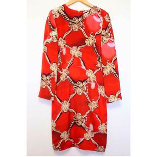 レッドヴァレンティノ(RED VALENTINO)の【値下げ】△MARY KATRANTZOU/メアリー カトランズ△総柄プリントワンピース/膝丈/長袖/シルク100％　レッド/赤　レディース　8　【中古】 春夏秋冬 822032(その他)