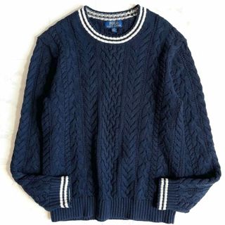 ポロラルフローレン(POLO RALPH LAUREN)の人気☆ポロラルフローレン コットンケーブルニット ネイビー×ホワイト L(ニット/セーター)