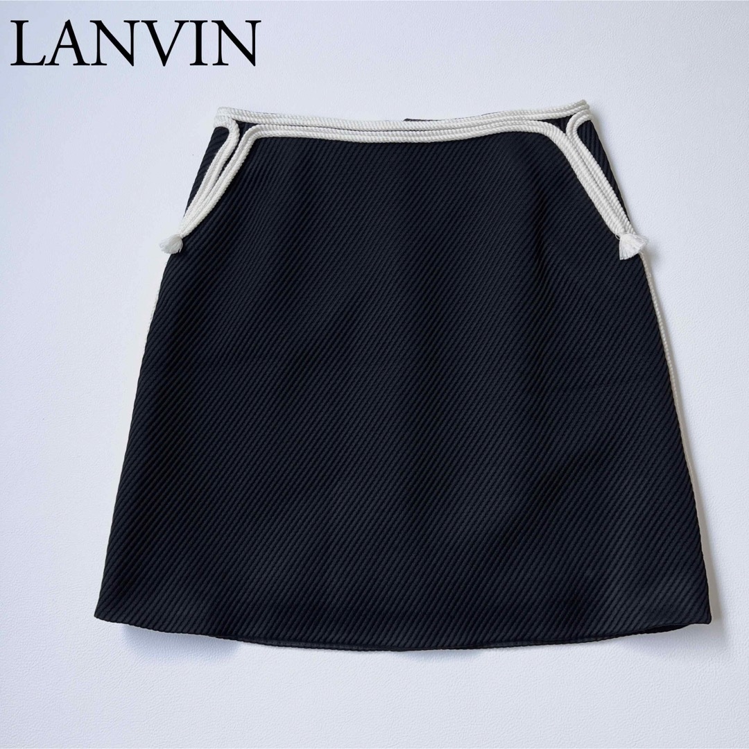 約45cm総丈美品　LANVIN PARIS ランバン　ロープラインショートスカート　ブラック