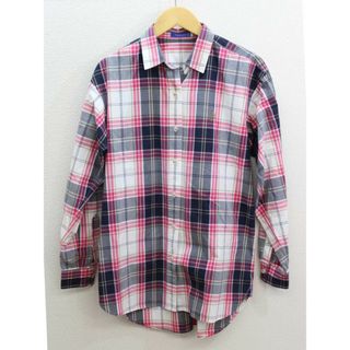 バーバリー(BURBERRY)の【値下げ】‡BLUE LABEL CRESTBRIDGE/ブルーレーベルクレストブリッジ‡チェックシャツ/長袖 ネイビー/紺×ホワイト/白×ピンク レディース 36【中古】 春夏秋冬 403032(シャツ/ブラウス(半袖/袖なし))