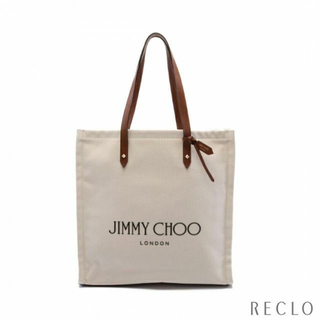 JIMMY CHOO(ジミーチュウ)の ショルダーバッグ トートバッグ キャンバス レザー オフホワイト ブラウン ロゴ レディースのバッグ(トートバッグ)の商品写真