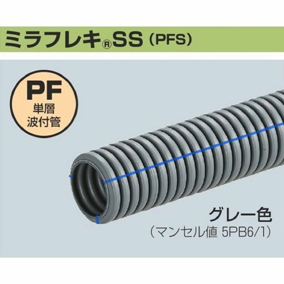 ミラフレキＳＳ(グレー)(青ライン入り) 30ｍ MFS-28HB インテリア/住まい/日用品のインテリア/住まい/日用品 その他(その他)の商品写真