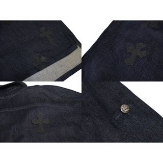 CHROME HEARTS クロムハーツ セメタリ― クロス パッチ 長袖シャツ ネイビー クロスボタン トップス サイズS 美品  57072肩幅