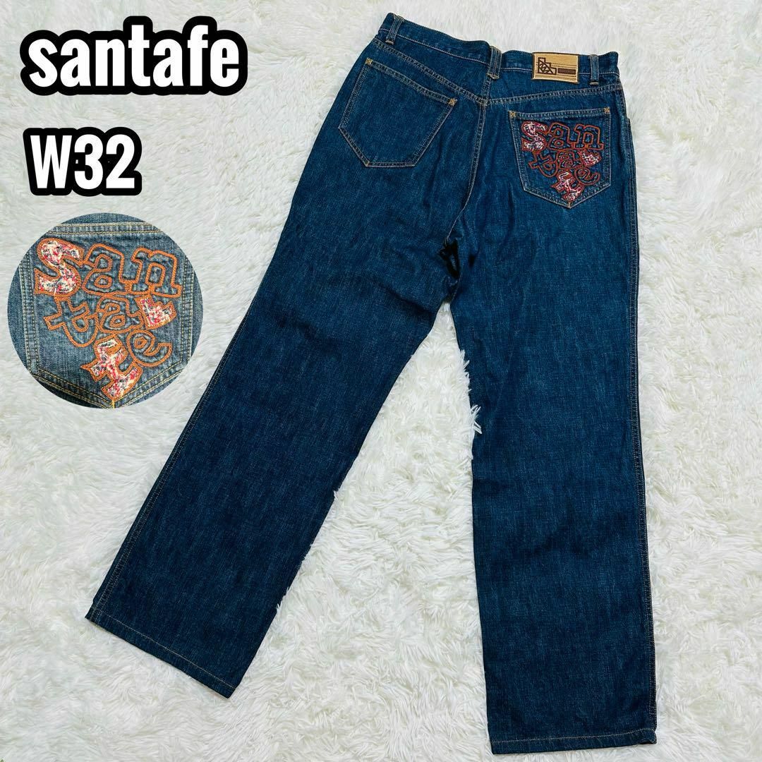 Santafe(サンタフェ)の美品☆santa feデニムパンツ ロゴ刺繍 ワイド W32 y2k 90s メンズのパンツ(デニム/ジーンズ)の商品写真