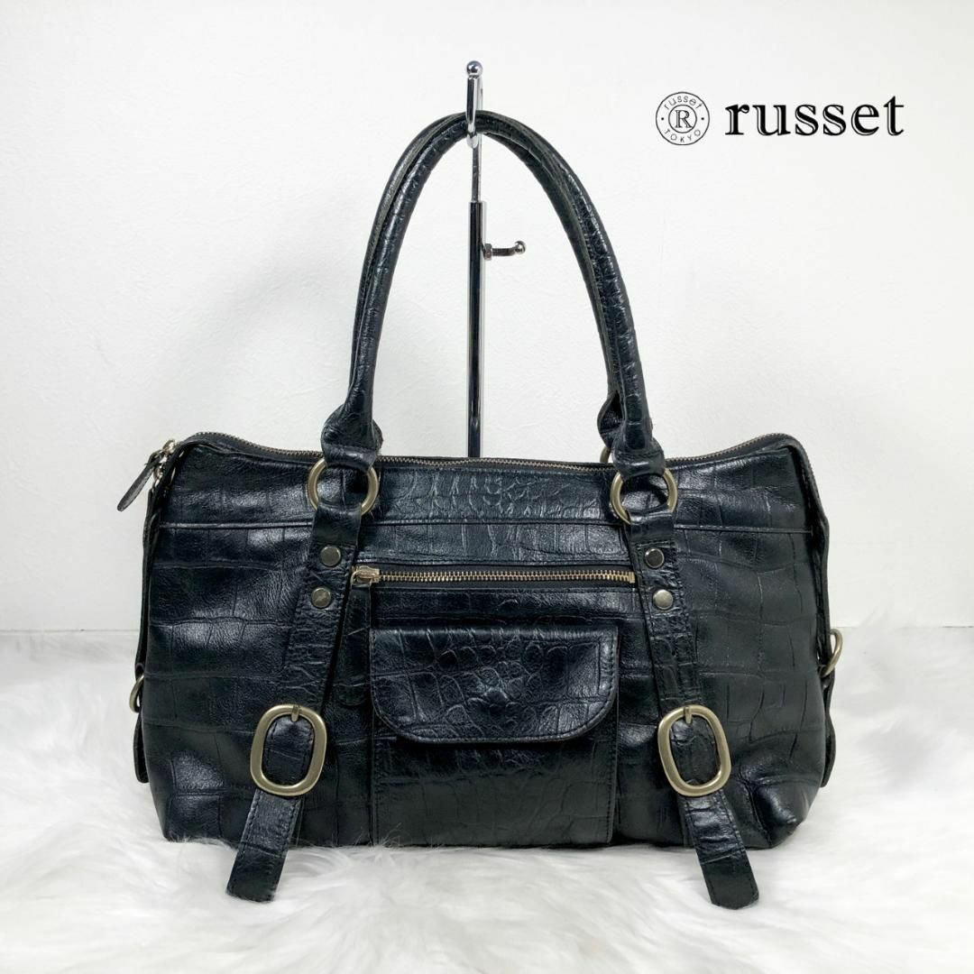 Russet(ラシット)のrusset BLACK ラシット ブラック レザー ハンドバッグ トートバッグ レディースのバッグ(ハンドバッグ)の商品写真