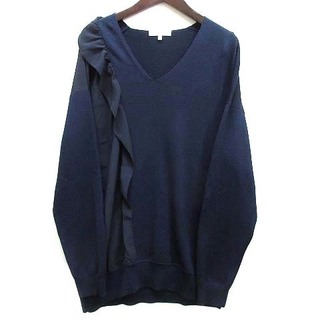 エポカ(EPOCA)のエポカ フリル Vネック ニット セーター 切替 薄手 長袖 ネイビー 紺 40(ニット/セーター)