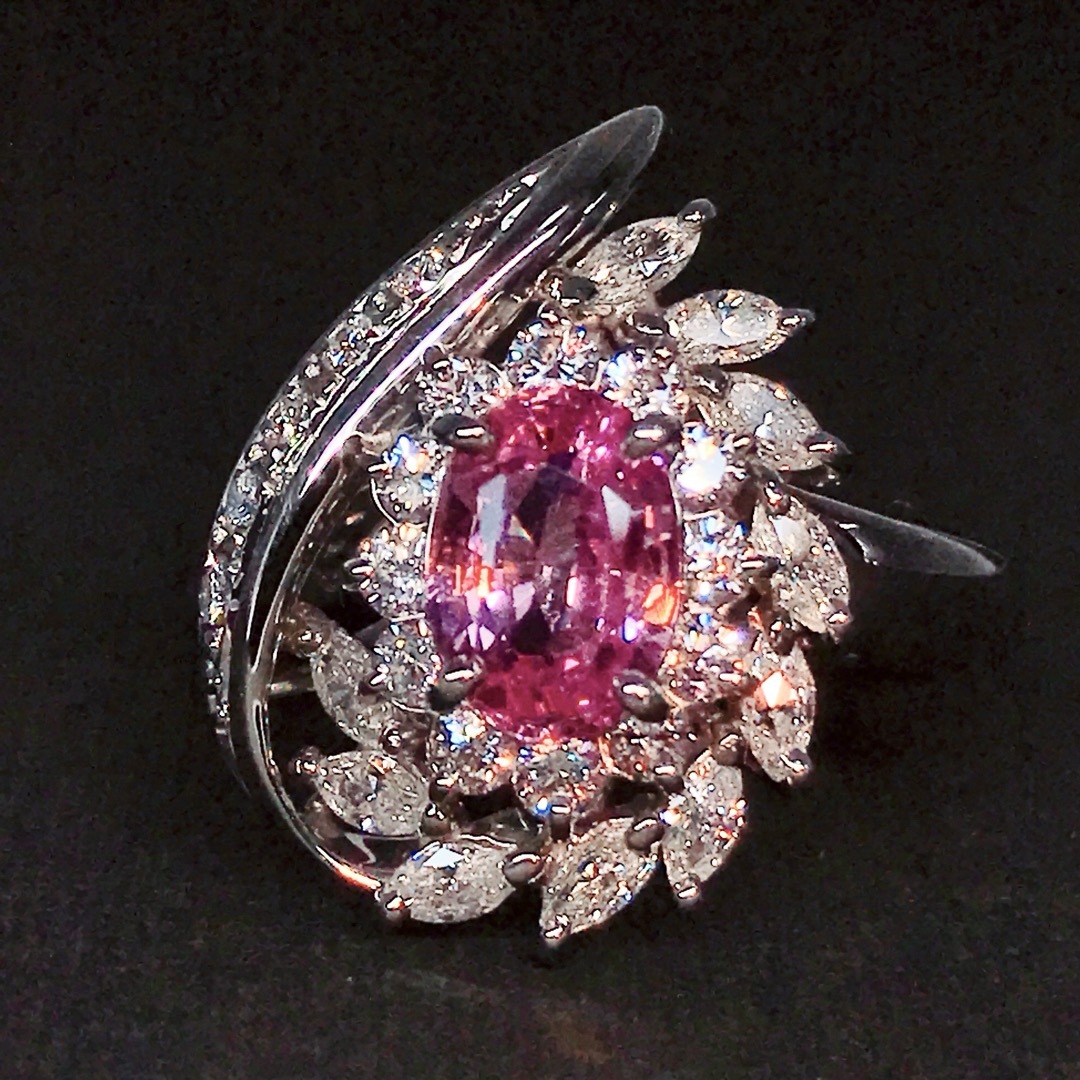 パパラチャサファイア 1.315ct ダイヤモンド 0.90ct リング 希少石 レディースのアクセサリー(リング(指輪))の商品写真