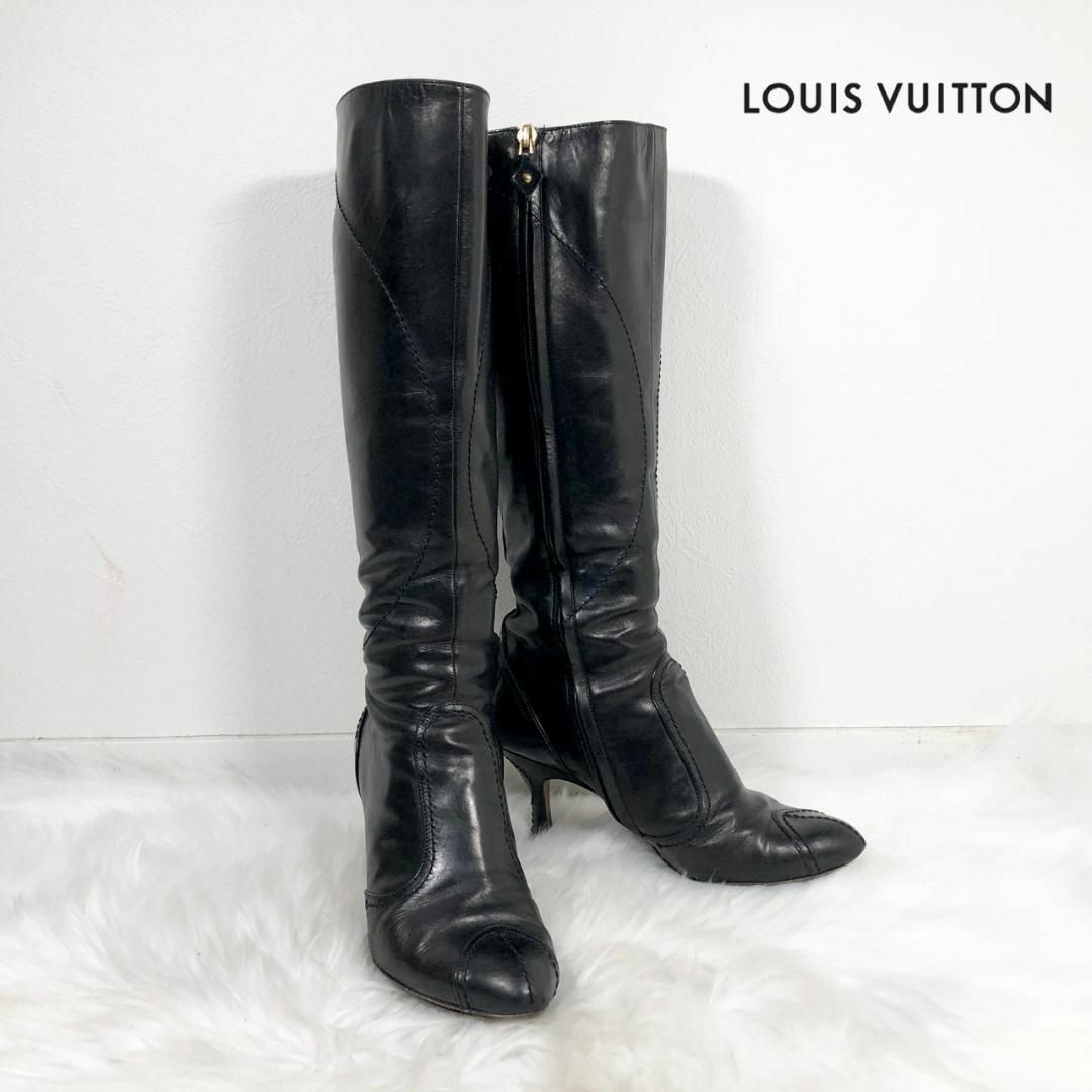 LOUIS VUITTON(ルイヴィトン)のLOUIS VUITTON ルイ ヴィトン レザー ロングブーツ ブラック レディースの靴/シューズ(ブーツ)の商品写真