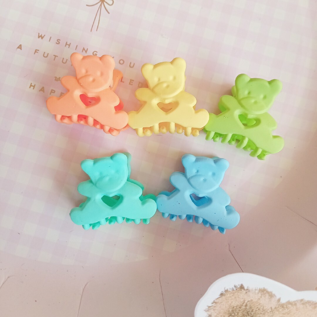 ♡新品 ミニヘアクリップ5個セットくまちゃん熊カラフル可愛い韓国子供