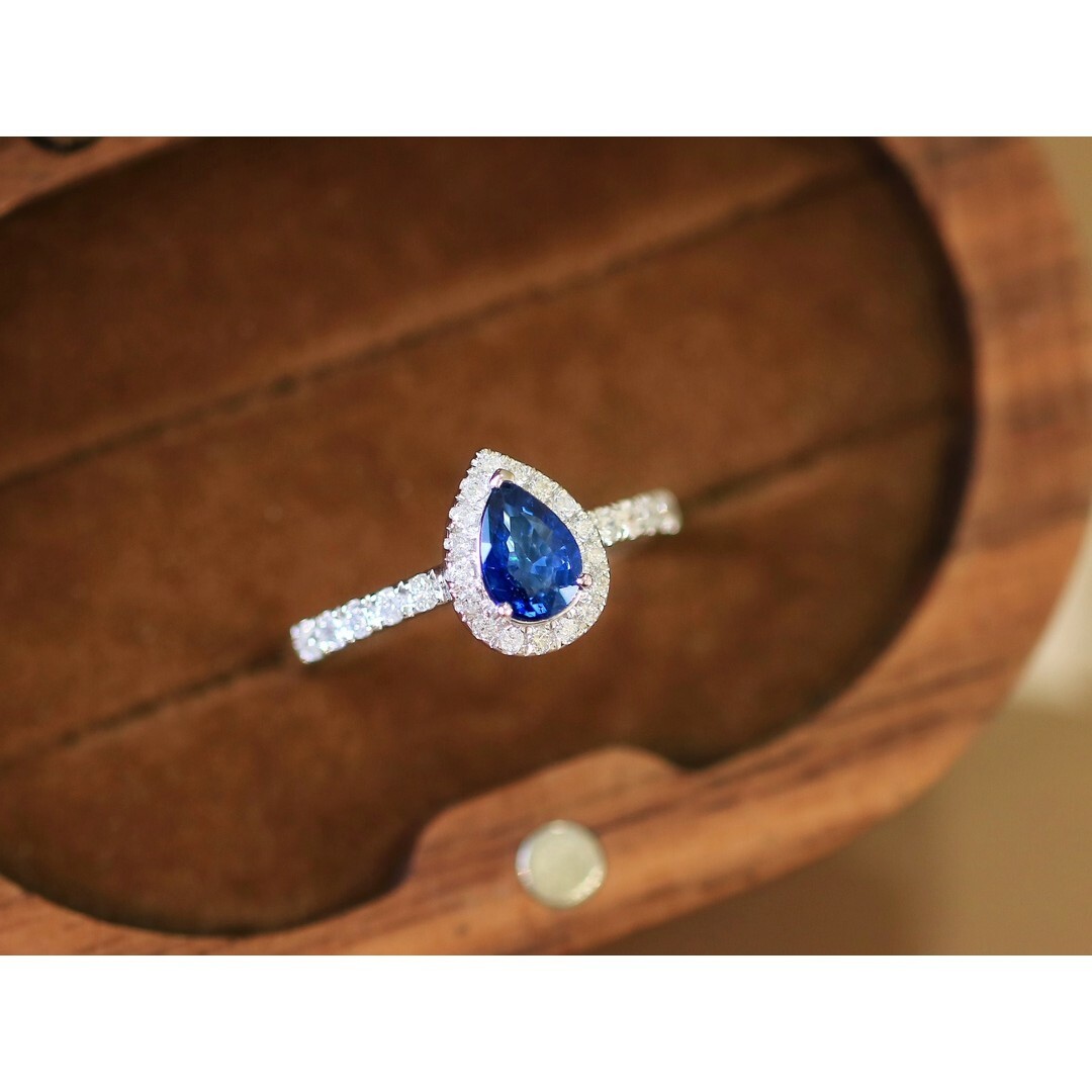 天然ダイヤモンド付きサファイアリングk18 レディースのアクセサリー(リング(指輪))の商品写真