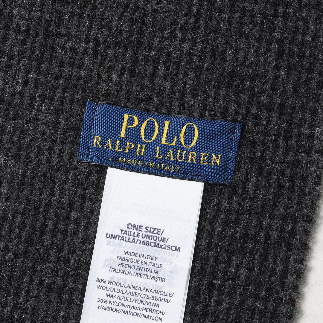 POLO RALPH LAUREN(ポロラルフローレン)の新品 POLO Ralph Lauren ポロ ラルフローレン グレンチェック ウール マフラー イタリア製 ブラック グレー ONE SIZE ワンポイント刺繍 【メンズ】 メンズのファッション小物(マフラー)の商品写真