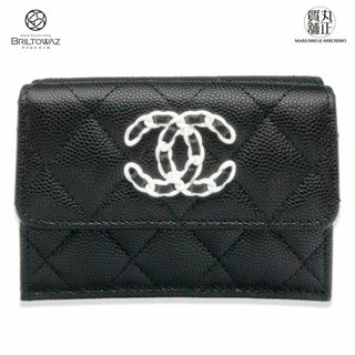 シャネル(CHANEL)の【直営買付】シャネル 24C 2024クルーズ チェーンココ スモールフラップウォレット 三つ折り AP3711 黒×白 限定 キャビア ココマーク ミニ財布 レディース CHANEL【新品】【未使用】【ブリルトワーゼ】【丸正質舗】【質屋】（M212045h）(財布)