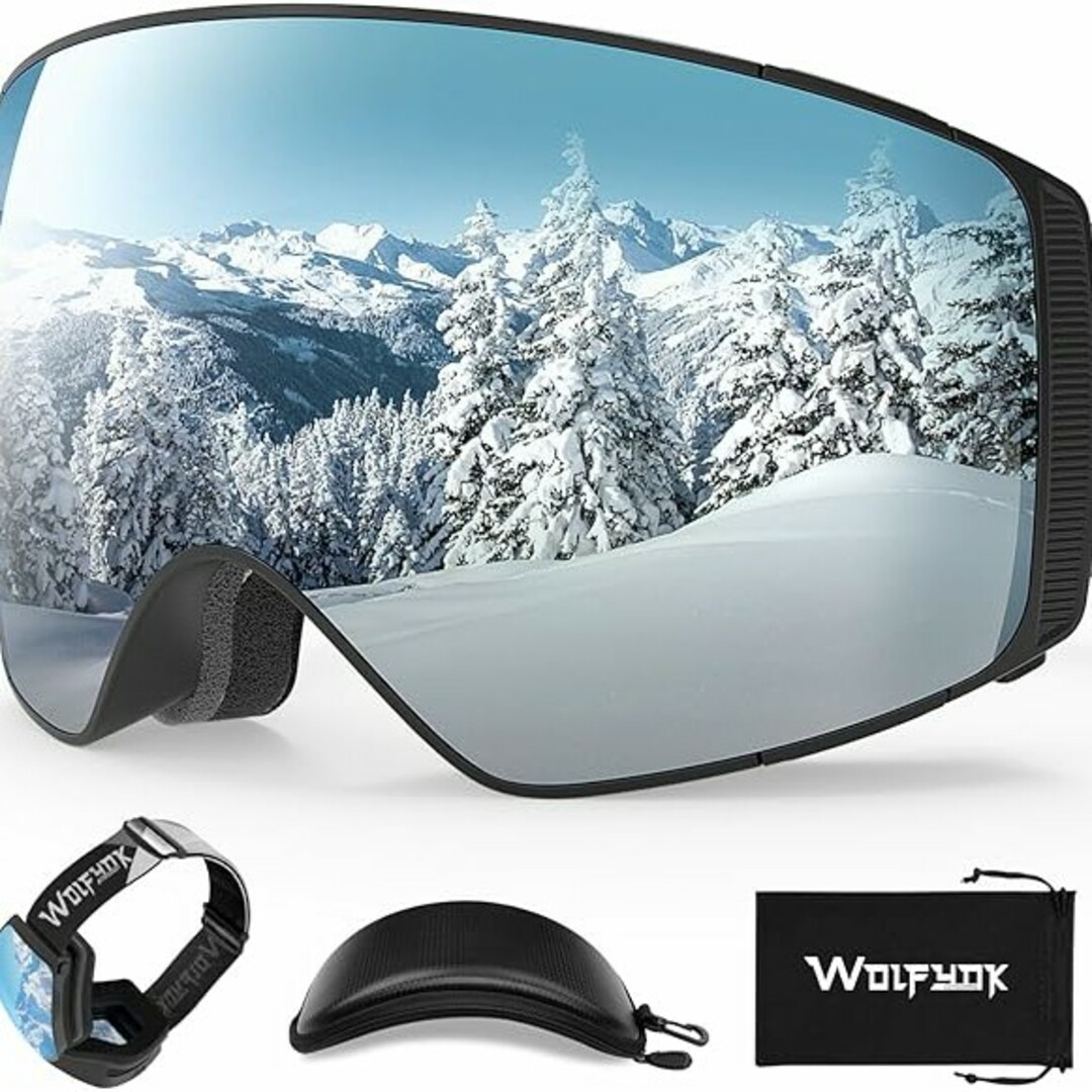 スキーゴーグル 両層磁気レンズ レンズ着脱可 UV紫外線カットメガネ対応 曇り止 スポーツ/アウトドアのスキー(その他)の商品写真
