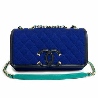 シャネル(CHANEL)のシャネル マトラッセ CCフィリグリー ココマーク 2way チェーン ショルダーバッグ 斜め掛け コットンジャージ ラムスキン レザー ブルー グリーン 青 緑 ゴールド金具 A93341 CHANEL（未使用　展示品）(ショルダーバッグ)