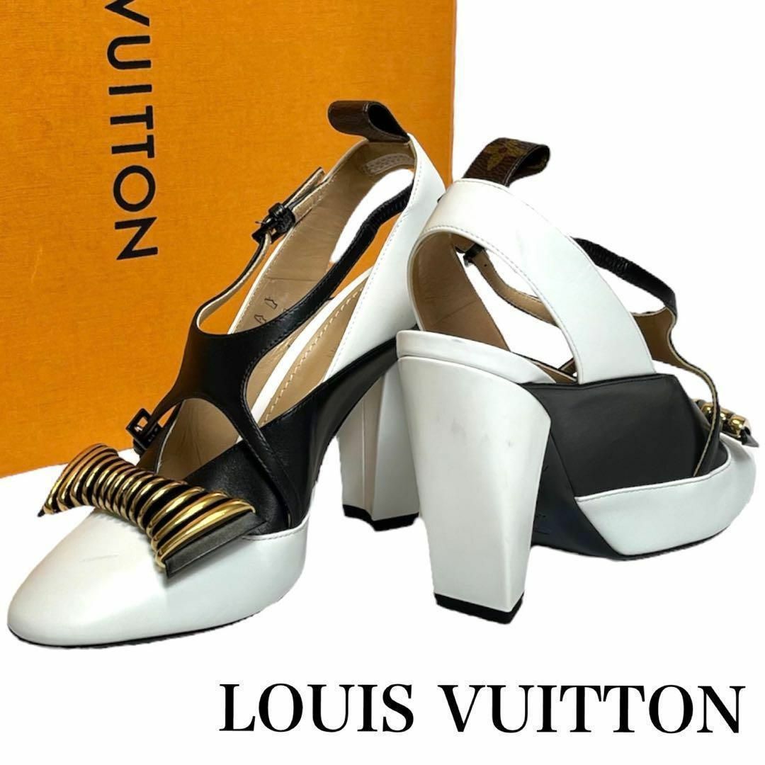 LOUIS VUITTON - 【極美品】ルイヴィトン サンダル ヒール 黒 ホワイト