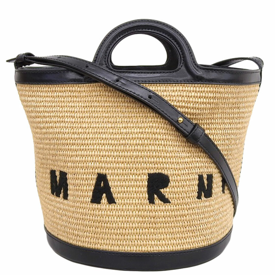 マルニ MARNI トロピカリア 2WAY バスケットバッグ ラフィア/レザー/コットン サンドストーム/ブラック SCMP0057Q1  新入荷 OB1638約215ｃｍ×マチ