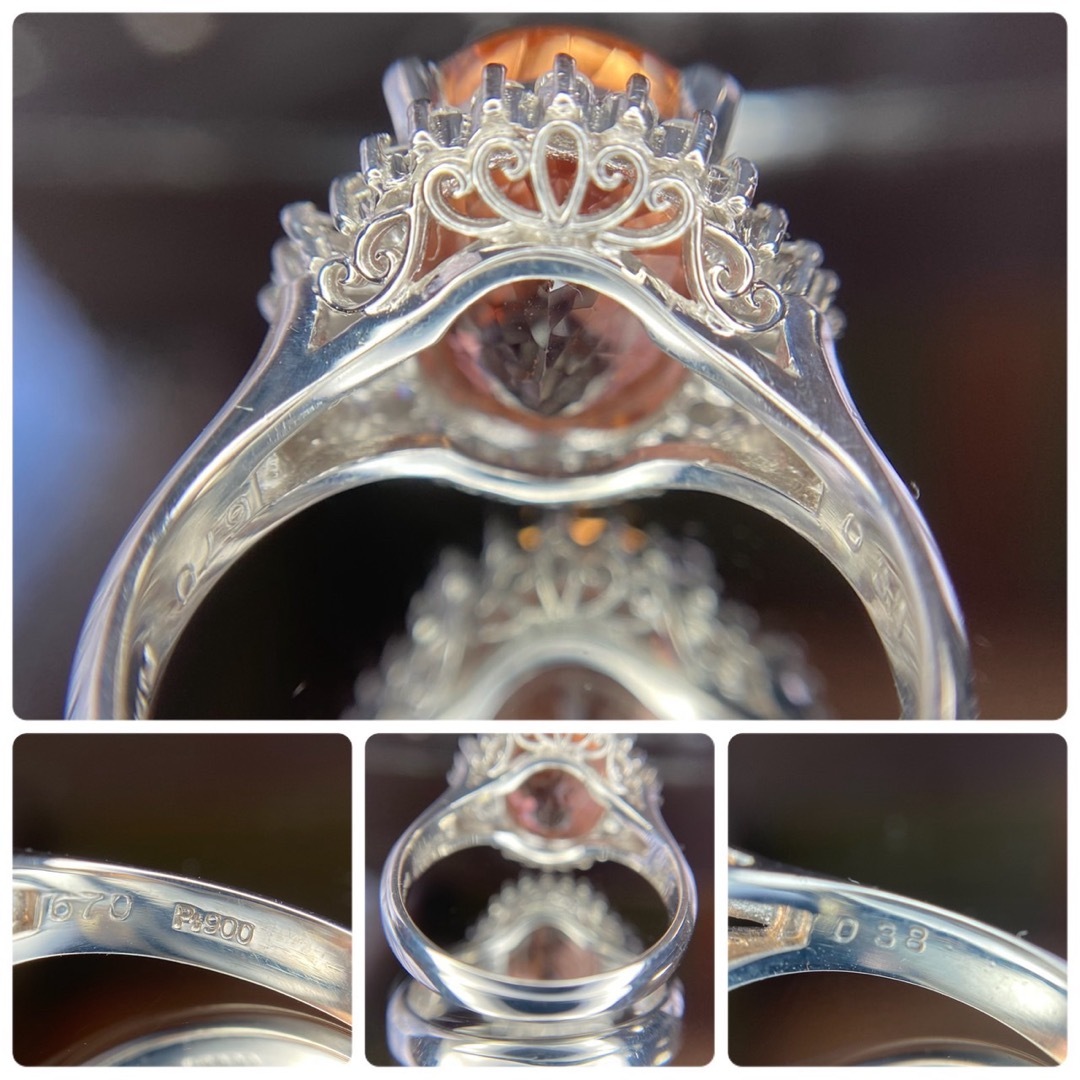 天然非加熱インペリアルトパーズ ダイヤモンド 計7.08ct PT レディースのアクセサリー(リング(指輪))の商品写真