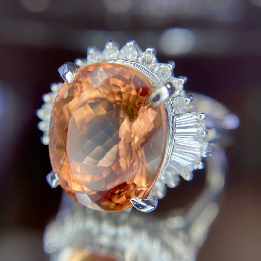 天然非加熱インペリアルトパーズ ダイヤモンド 計7.08ct PT レディースのアクセサリー(リング(指輪))の商品写真