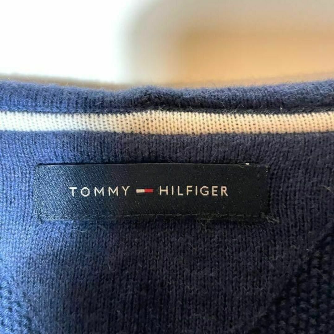 TOMMY HILFIGER(トミーヒルフィガー)の【アメリカ古着❗️】トミー　青白太ボーダー　ニットフルジップパーカー高品質超美品 レディースのトップス(ニット/セーター)の商品写真