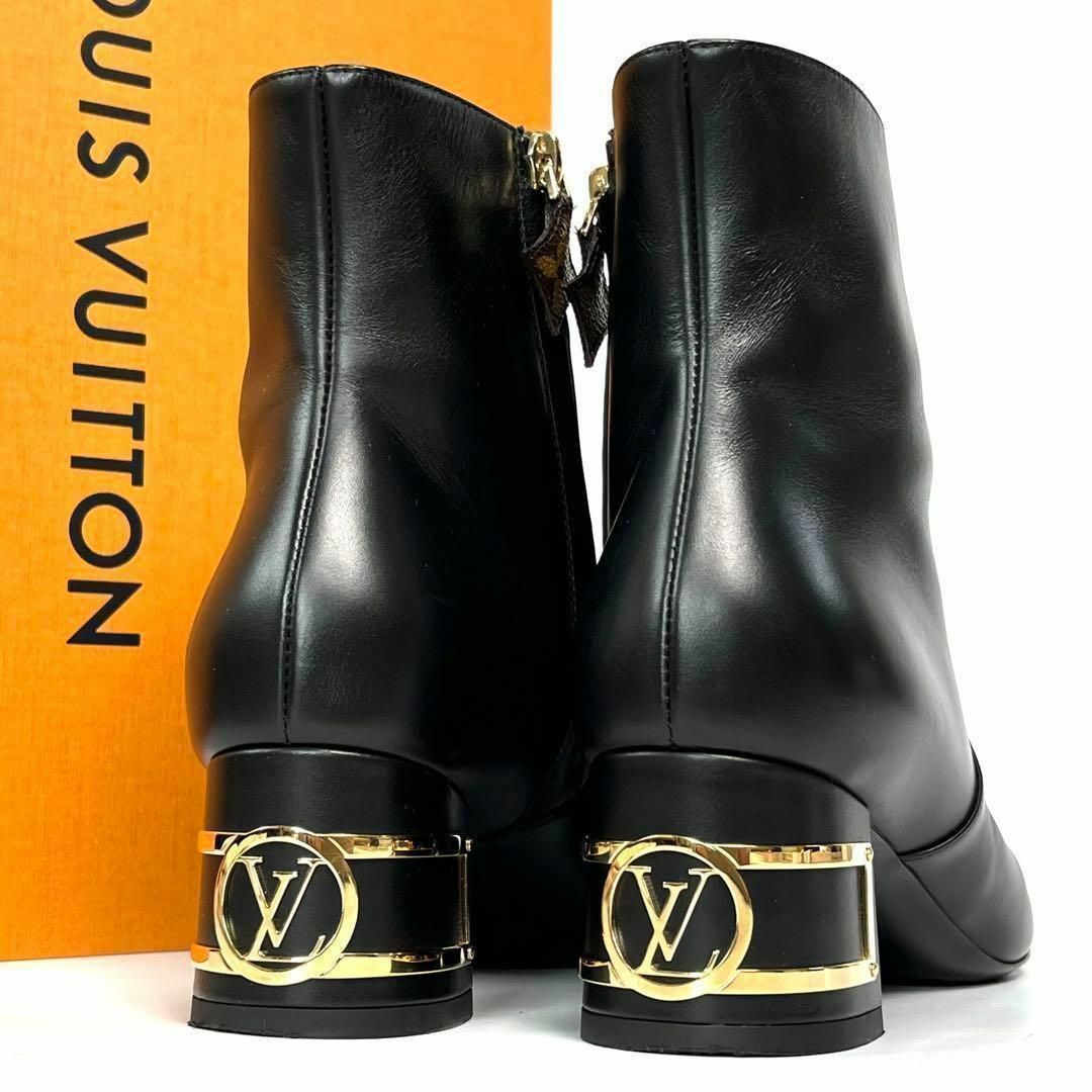 【極美品】ルイヴィトン　ブーツ　ブラック　レザー　ヒール　ロゴ　靴　革靴　黒ブラック付属品