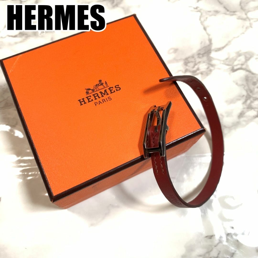 Hermes(エルメス)のエルメス ブレスレット アピ3 レザーベルト レッド J刻 S金具  #B320 レディースのアクセサリー(ブレスレット/バングル)の商品写真