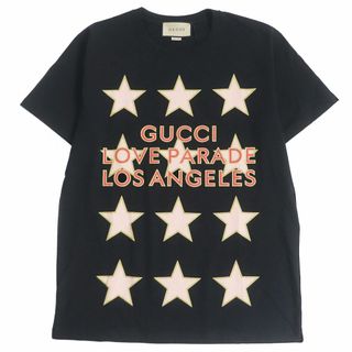 グッチ(Gucci)の美品□22AW GUCCI/グッチ 615044 LOVE PARADE スター ロゴプリント クルーネック 半袖Tシャツ/カットソー ブラック XS イタリア製 正規品(Tシャツ/カットソー(半袖/袖なし))