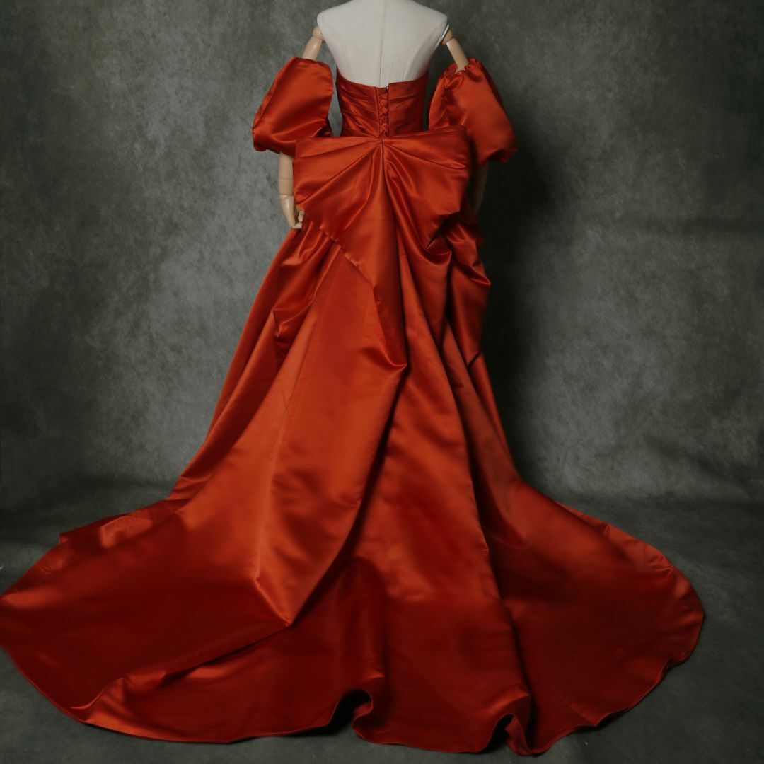 豪華！テラコッタ色 カラードレス ベアトップ 豪華なバックリボン 花嫁 拳式