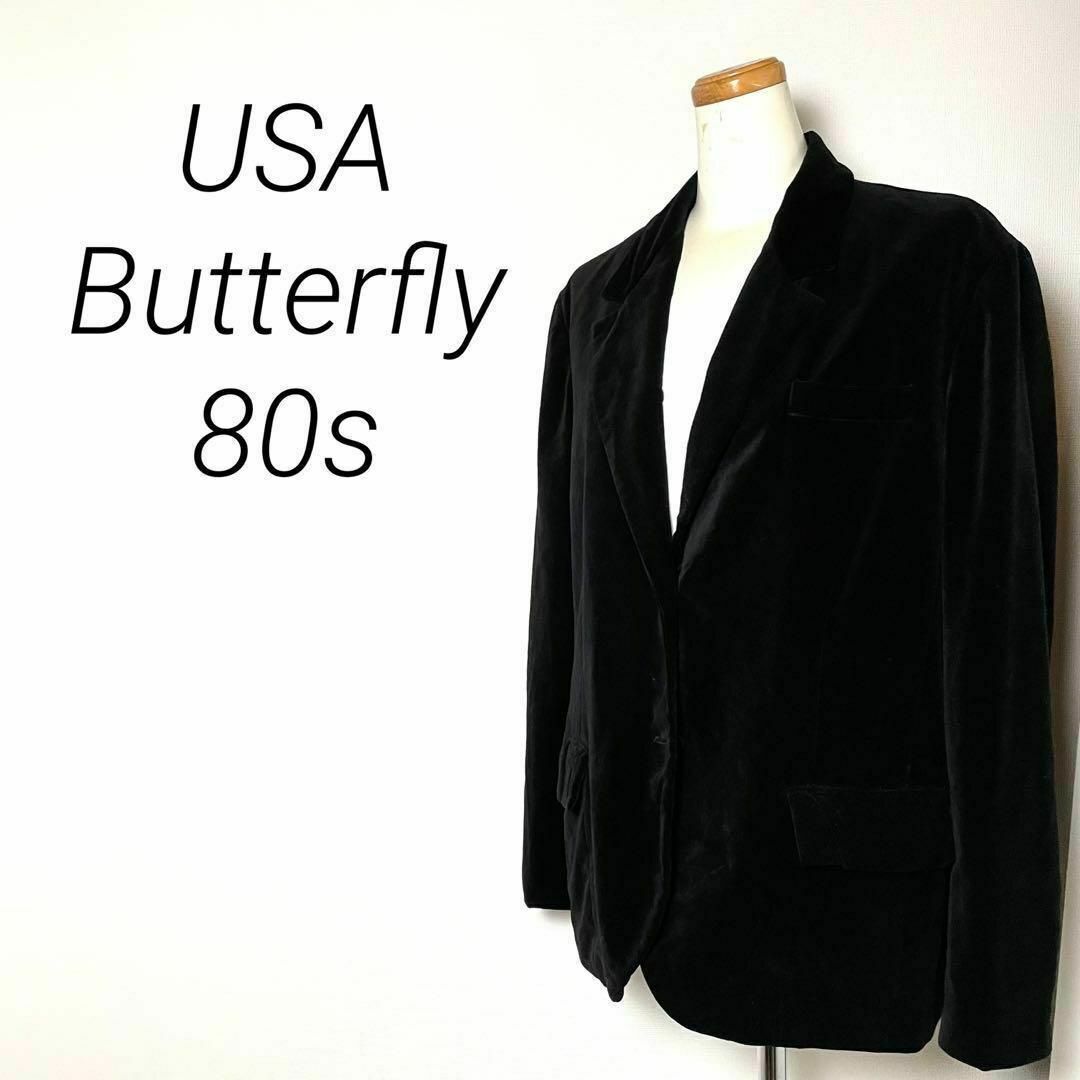 アメリカ古着❗️超美品80sヴィンテージベロアテーラードジャケット黒ユニセックス レディースのジャケット/アウター(テーラードジャケット)の商品写真