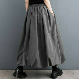 新品 バルーン スカート グレー フリーサイズ Aライン ボリューム 送料無料(ロングスカート)