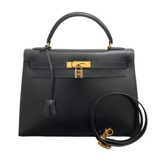 エルメス(Hermes)の　エルメス HERMES ケリー32 外縫い ○Ｚ刻印 ブラック/GD金具 ボックスカーフ レディース ハンドバッグ(ハンドバッグ)