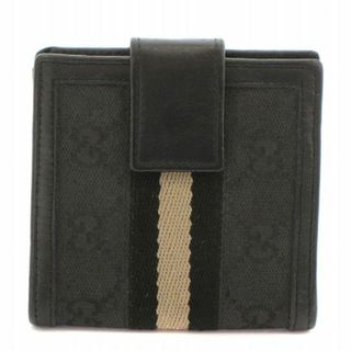 グッチ(Gucci)のGUCCI 二つ折り財布 Wホック GGキャンバス シェリーライン レザー 黒(折り財布)