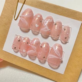 現品 ネイルチップ ピンクネイル リボンネイル ガーリーネイル