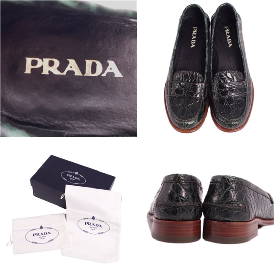 PRADA(プラダ)の美品 プラダ PRADA ローファー クロコダイル ワニ革 シューズ 靴 レディース イタリア製 35(22cm相当) グリーン レディースの靴/シューズ(ローファー/革靴)の商品写真