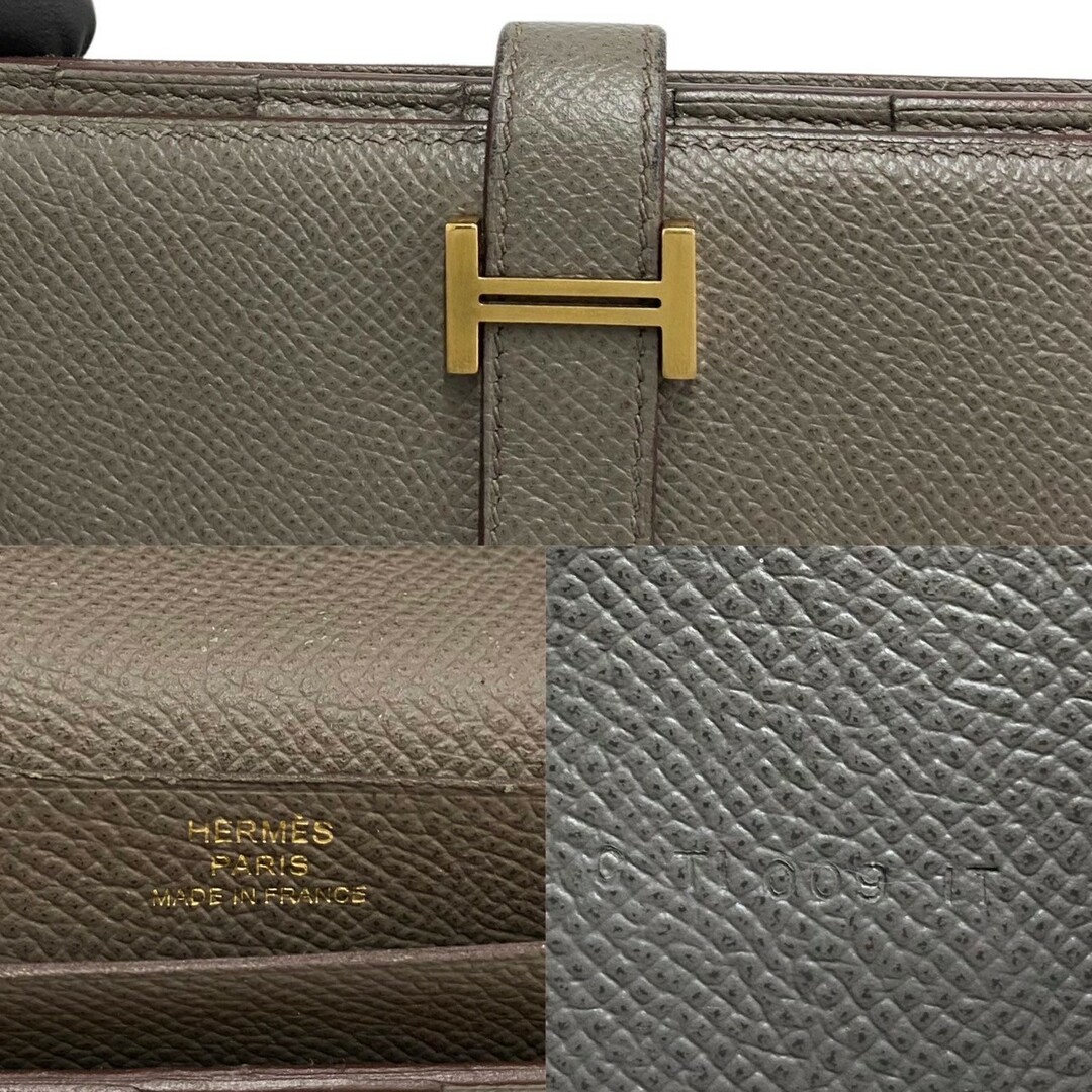 極 美品 C 刻印 HERMES エルメス ベアンスフレ ヴォーエプソン レザー 二つ折り 長財布 ウォレット グレージュ エトゥープ 1124kmf956-3約175cmマチ