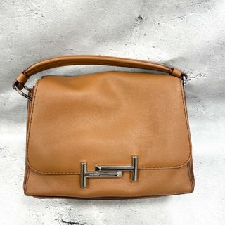 トッズ(TOD'S)のトッズ ダブルT 2WAYハンドバッグ ショルダーバッグ ブラウン レザー ロゴ(ハンドバッグ)