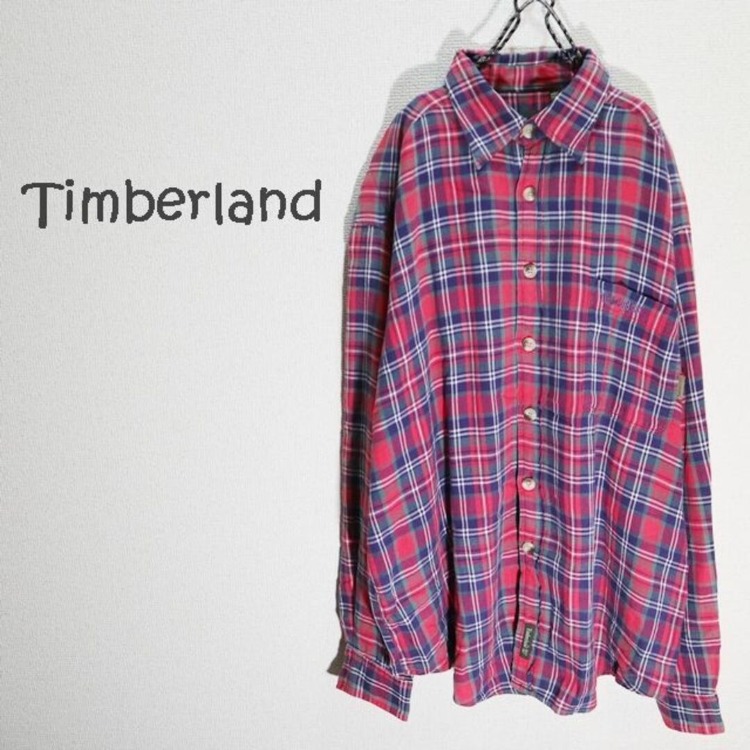 Timberland(ティンバーランド)の ◆古着◆　00’年代　Timberland　 コットンネルチェックシャツ　赤系 メンズのトップス(シャツ)の商品写真