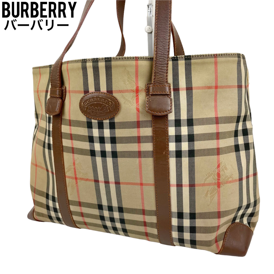 良品 Burberry バーバリー トートバッグ ノバチェック 肩掛け 茶 激安