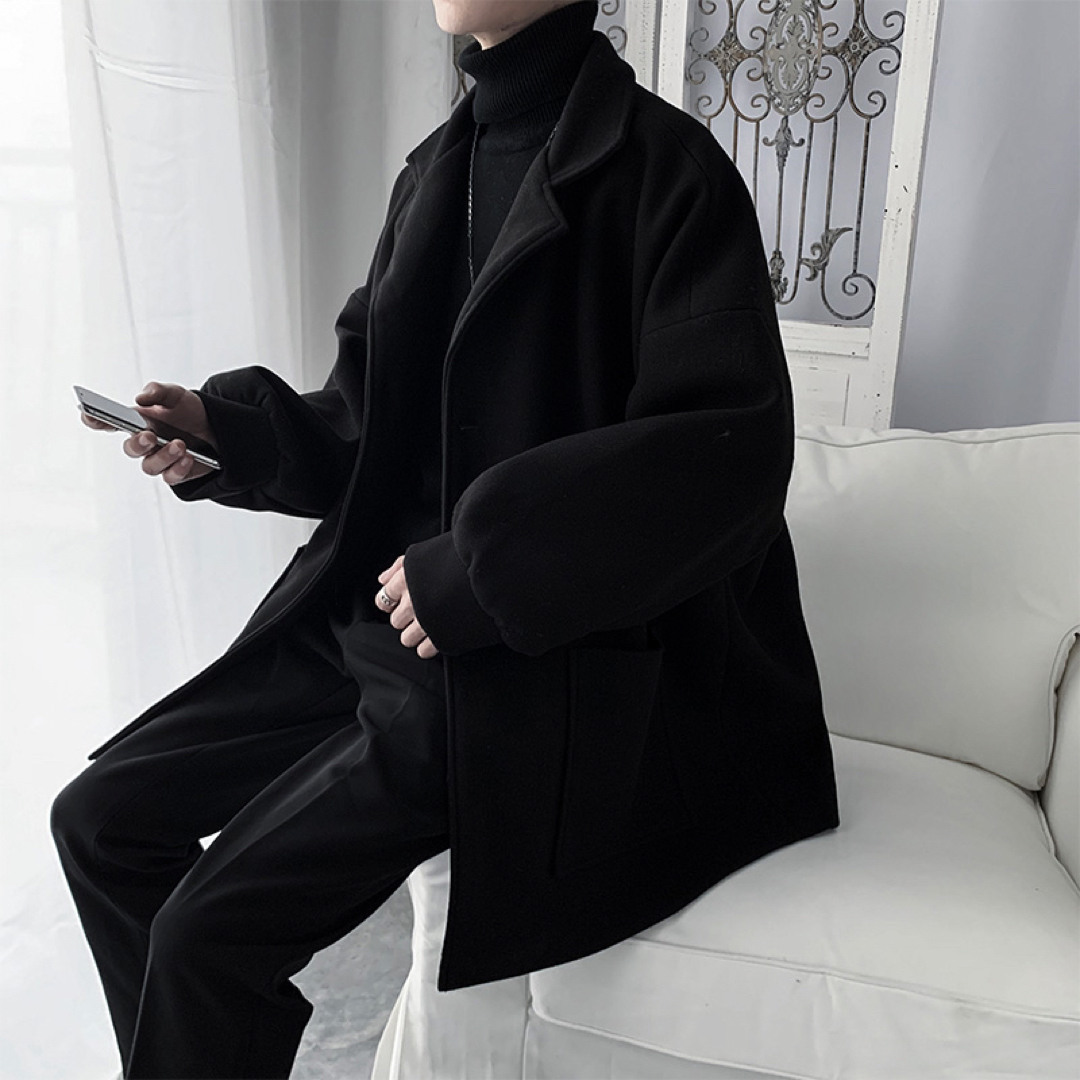 ロングコート メンズ ブラック アウター ダウン チェスターコート 韓国 冬服 メンズのジャケット/アウター(チェスターコート)の商品写真
