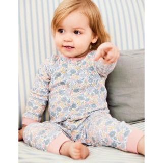 プチバトー(PETIT BATEAU)の新品 ＊ ミニボーデン バラ売り ブルーグリーンの花畑 長袖ロンパース 6m(ロンパース)