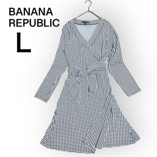 バナナリパブリック(Banana Republic)の極美品　大きいサイズ　バナナリパブリック　象柄ワンピース　巻きスカート　Ｌ(ひざ丈ワンピース)