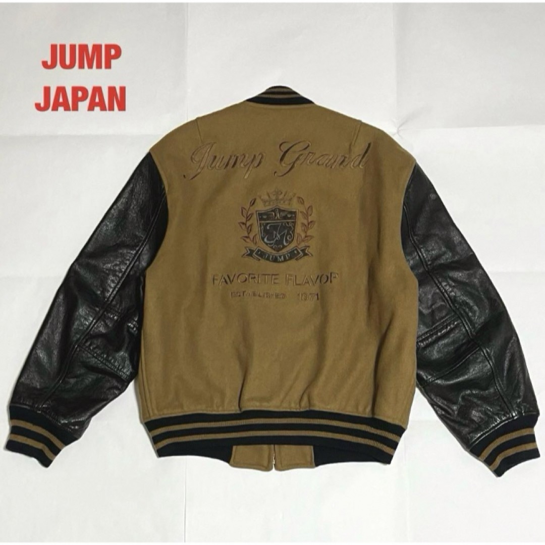 【人気】JUMP JAPAN　スタジャン　牛皮レザー　刺繍ロゴ　前後デザイン袖レザー