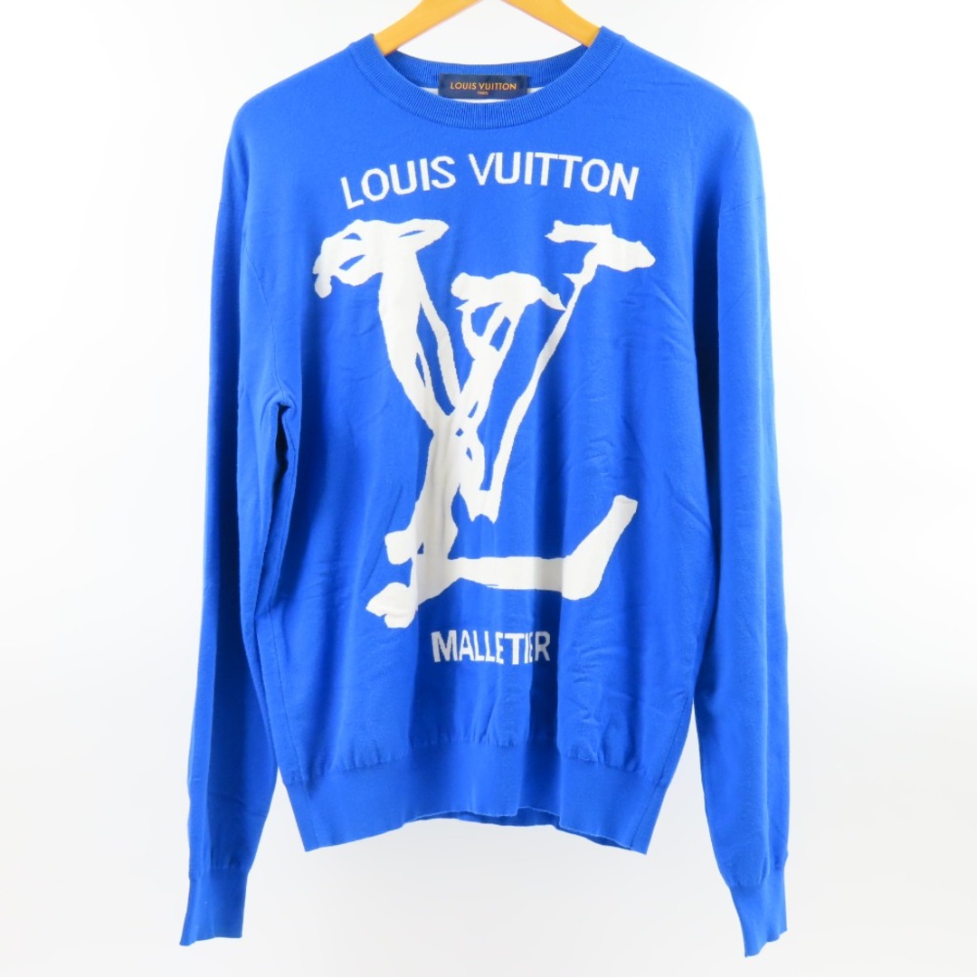 LOUIS VUITTON(ルイヴィトン)の極美品 LOUIS VUITTON ルイヴィトン スクリブルインターシャ クルーネックニット 服 トップス ロゴ M スウェット レーヨン/ポリエステル ブルー メンズ【中古】 メンズのトップス(スウェット)の商品写真