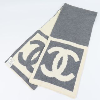 シャネル(CHANEL)の極美品 CHANEL シャネル スポーツライン デカココマーク バイカラー 防寒 マフラー カシミヤ/シルク/ウール グレー レディース【中古】(マフラー/ショール)