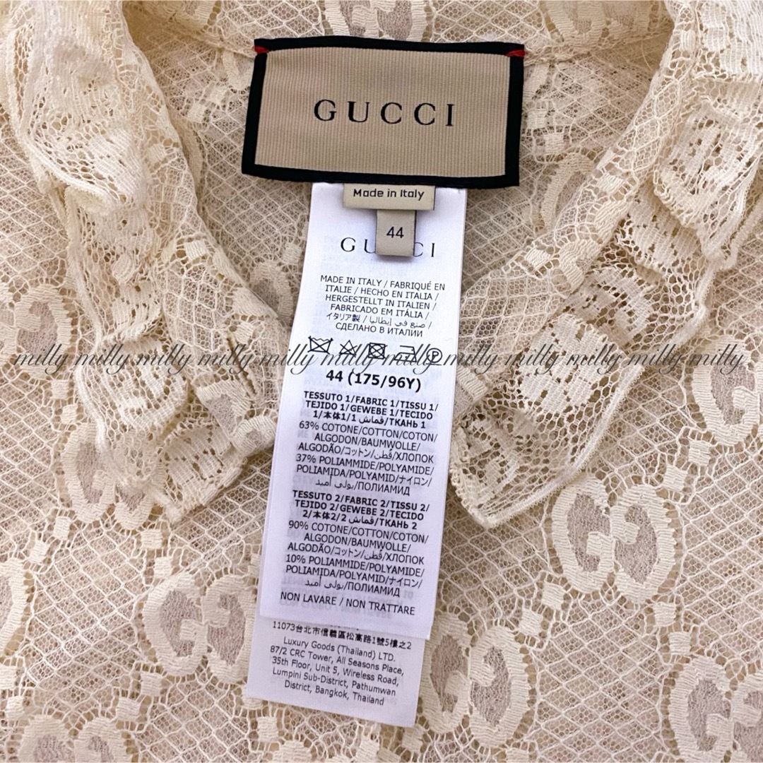 Gucci(グッチ)のご成約済みです【GUCCI】2023-24現行GGレースラッフルブラウス レディースのトップス(シャツ/ブラウス(長袖/七分))の商品写真