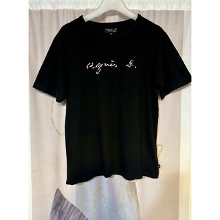 アニエスベー(agnes b.)のアニエスベー トリコロール ロゴ 刺繍 Tシャツ ブラック ユニセックス(Tシャツ(半袖/袖なし))