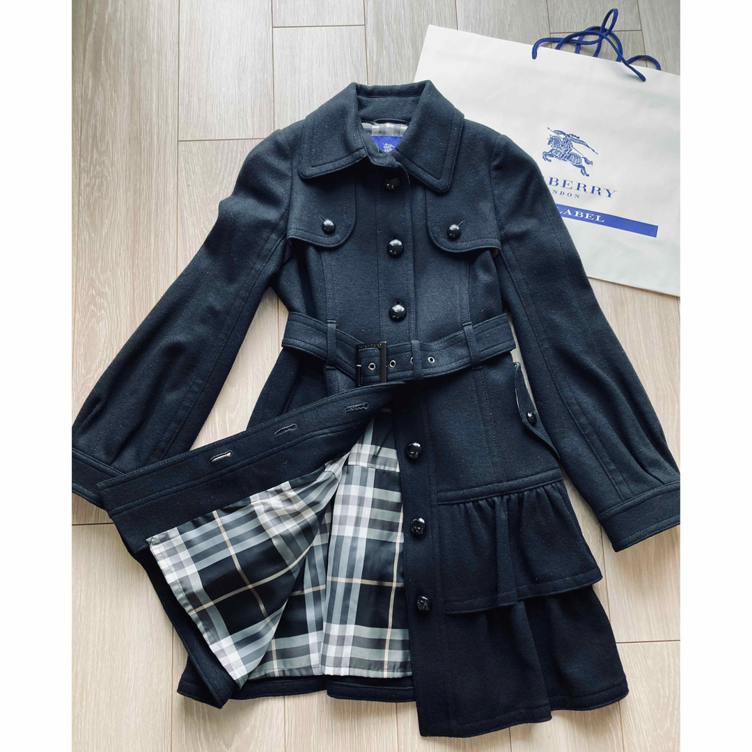 海外 美品☆BURBERRY BLUE LABEL ロングコート ブラック