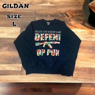 ギルタン(GILDAN)の古着 レア GILDAN dryblend ロゴ プリント 花柄 ブラック L(トレーナー/スウェット)