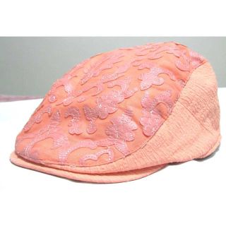 レディース レース調 サーモン ピンク ハンチング 帽子(ハンチング/ベレー帽)